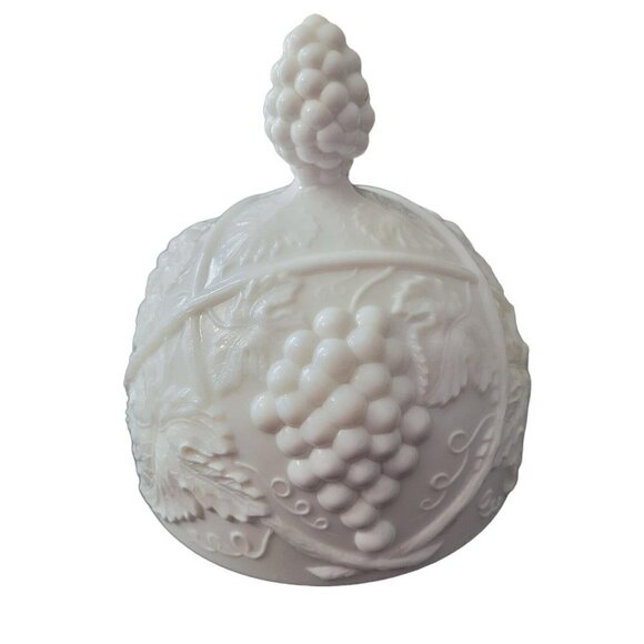 Vtg Duncan Miller Tiffin Palm Beach Milk Glass Round Butter Dish HTF Grapes MCM - Picture 9 of 12